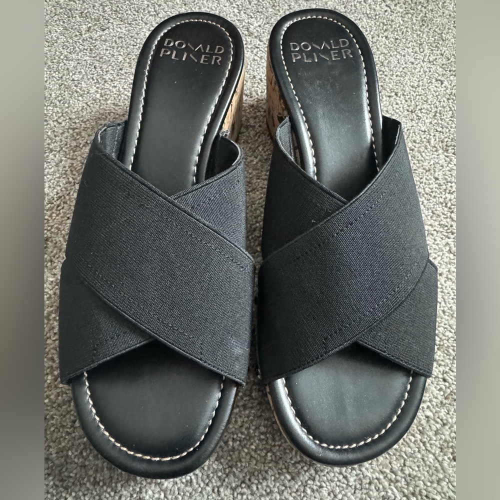 Donald J. Pliner Black Crisscross Wedge Sandals